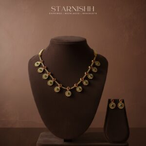 Traditional Necklace Set with Green & Ruby-Red Stones and Matching Earrings | Ethnic Indian Jewelry for Women