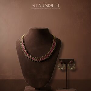 Traditional Ruby-Pink Stone Necklace Set with Matching Earrings | Ethnic Indian Jewelry for Women