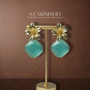 Floral Drop Earrings with Green Crystal Stones | Trendy Fashion Jewelry for Women & Girls